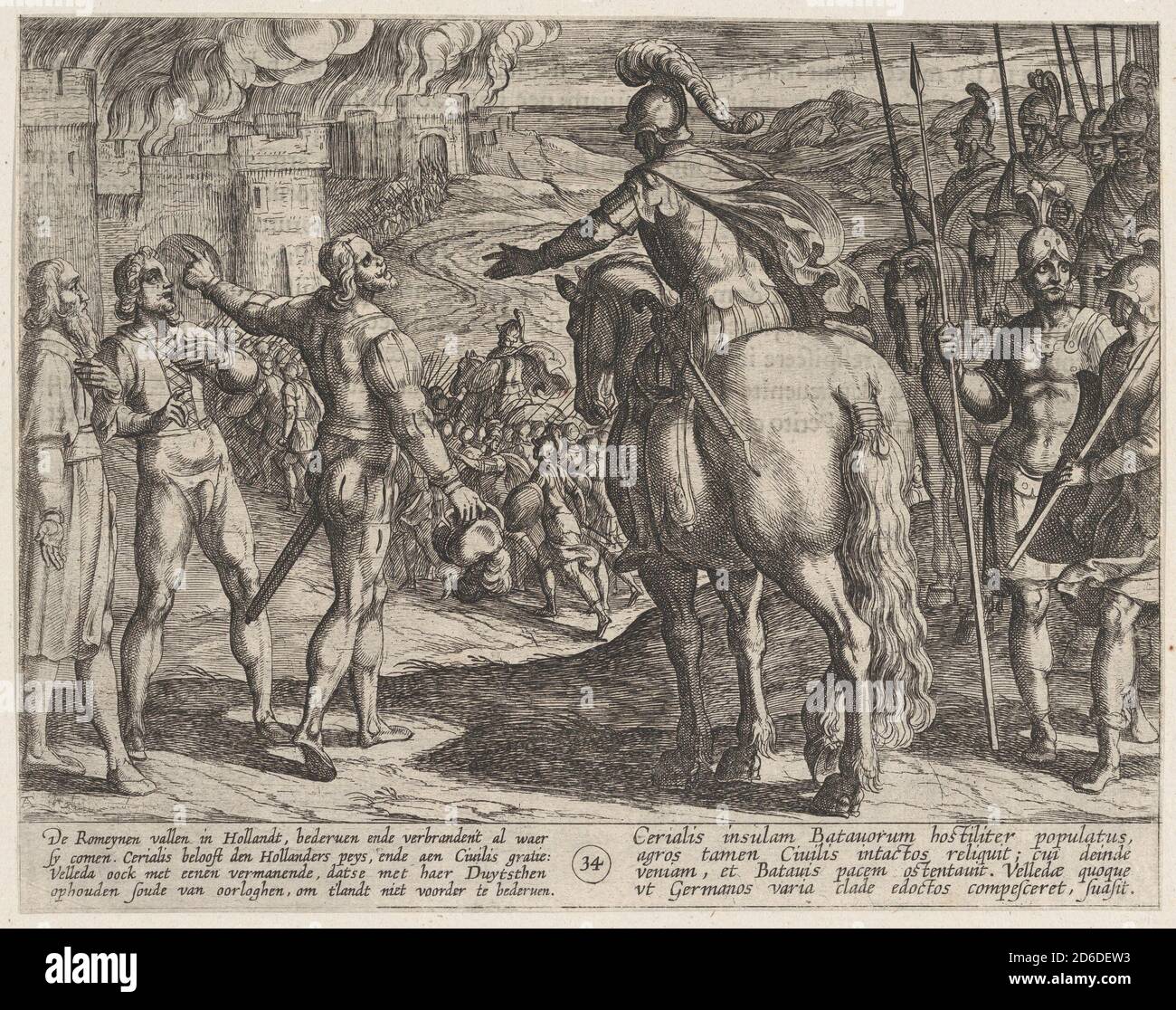 Plate 34: The Romans Burning the Dutch Countryside, from The War of the Romans Against the Batavians (Romanorvm et Batavorvm societas), 1611. Stock Photo