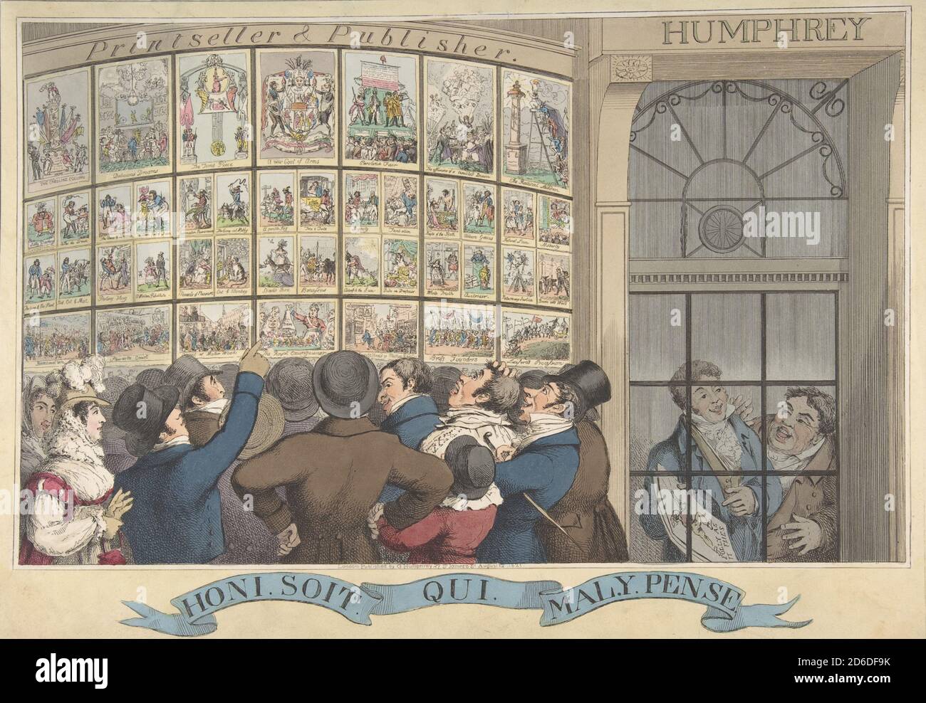 Honi. Soi. Qui. Mal. Y. Pense: The Caricature Shop of G. Humphrey, 27 St. James's Street, London, August 12, 1821. Stock Photo