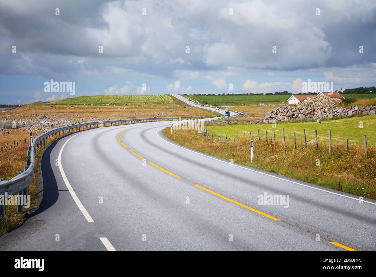 Rogaland landscape in Norway. Road curve in summer. Stock Photo