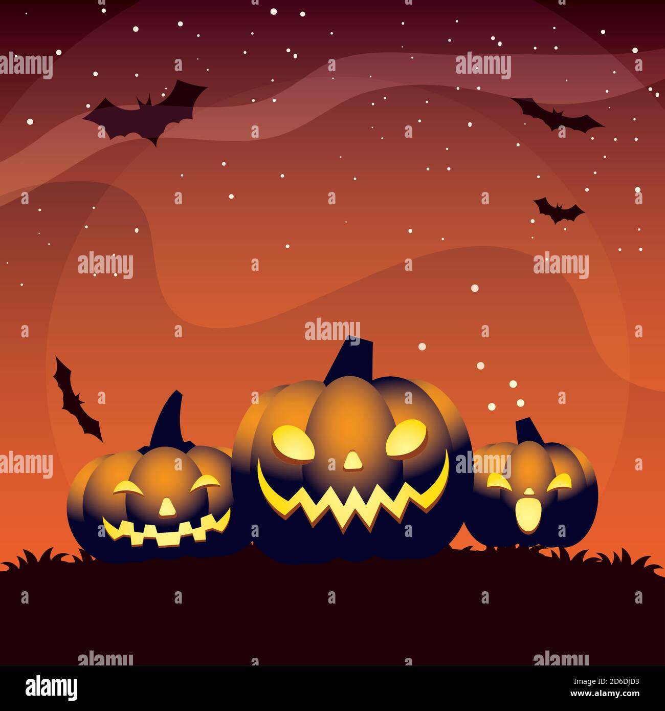 Halloween orange three pumpkins cartoons design, Holiday and scary ...