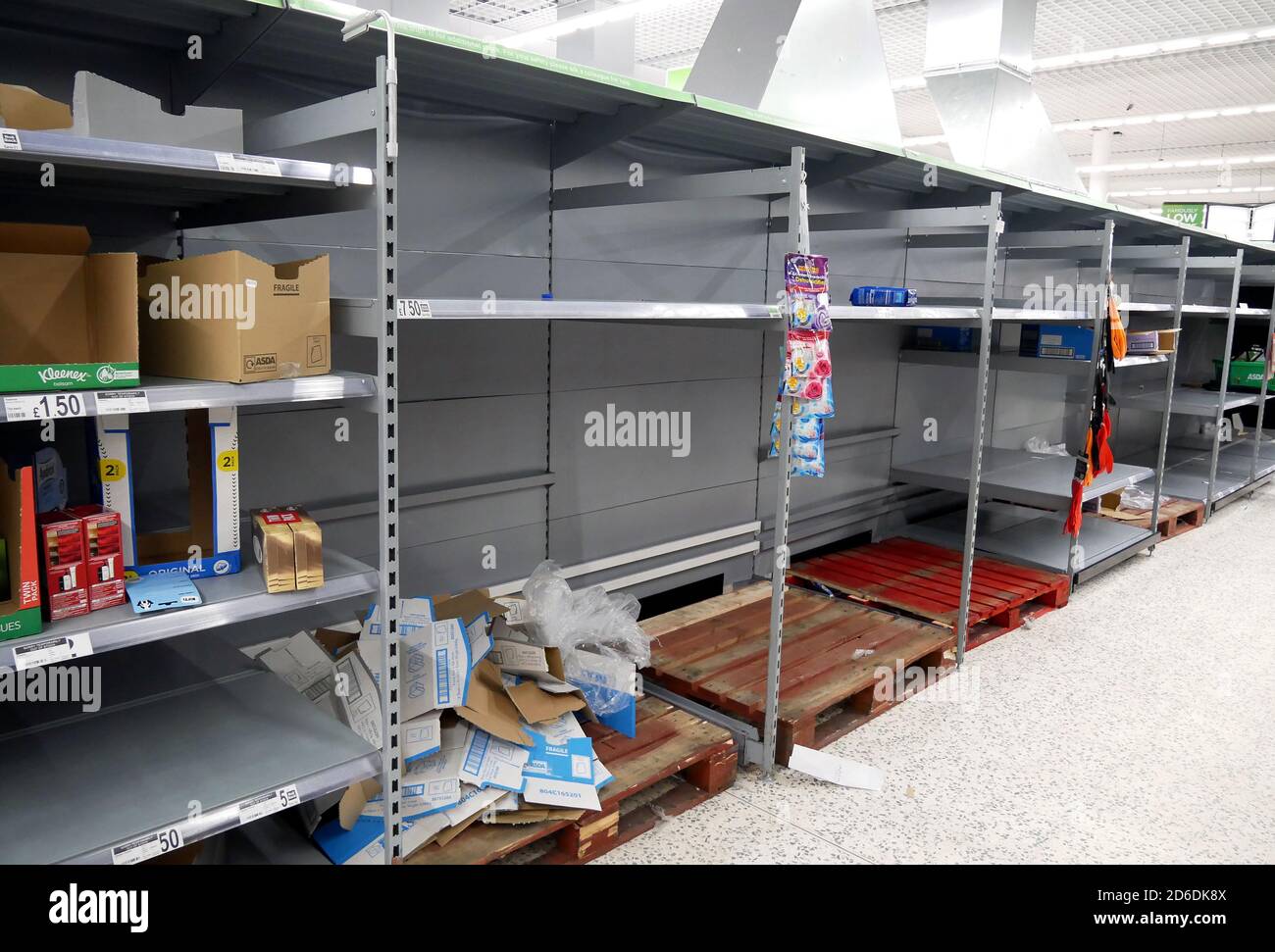 Empty toilet roll shelves in Asda Hyson Green in Nottingham as people