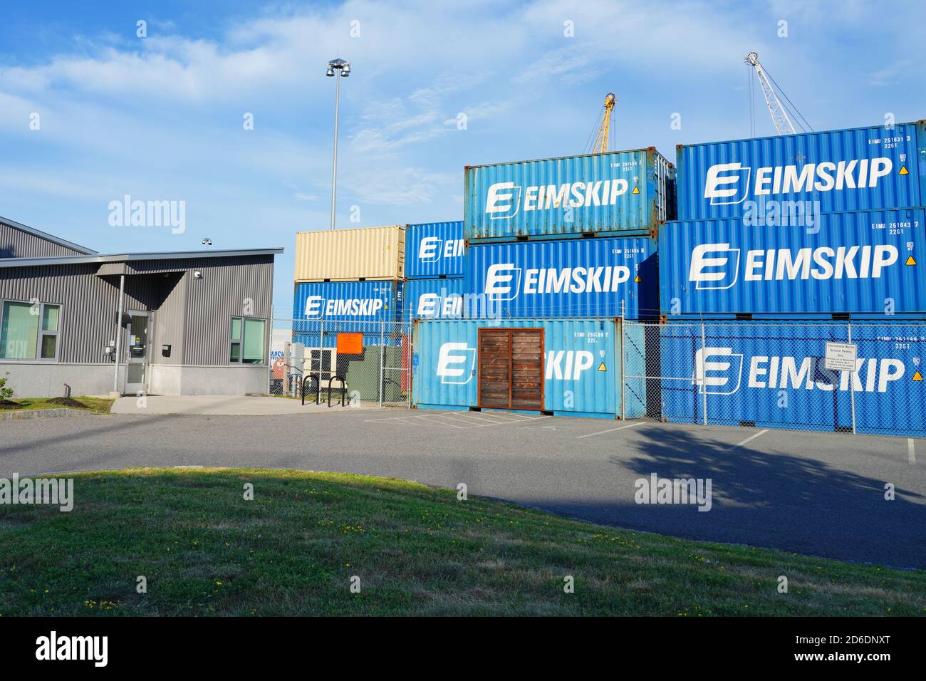 PORTLAND, ME 7 AUG 2020 View of stacks of shipping containers from