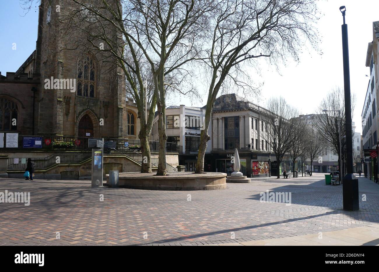A deserted St Peters Square in Nottingham City Centre as the UK continues in lockdown to help curb the spread of the coronavirus. Stock Photo