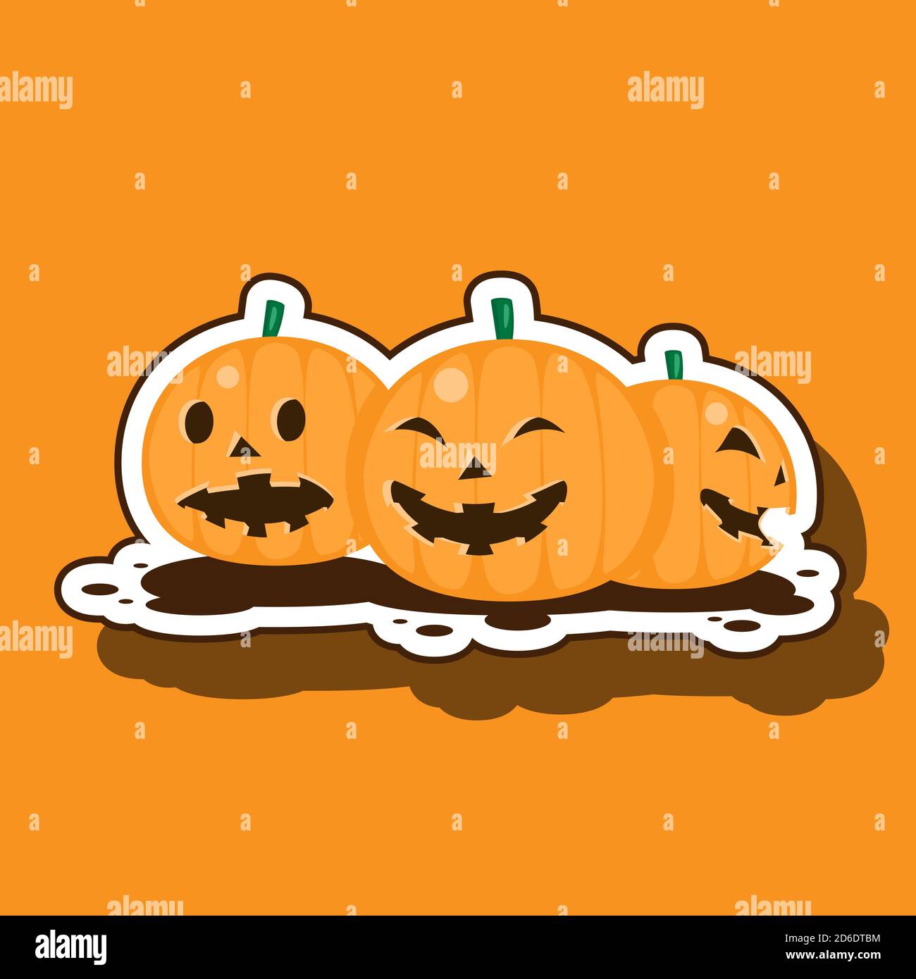 Halloween pumpkin outline on orange isolated background. Vector image Stock Vector