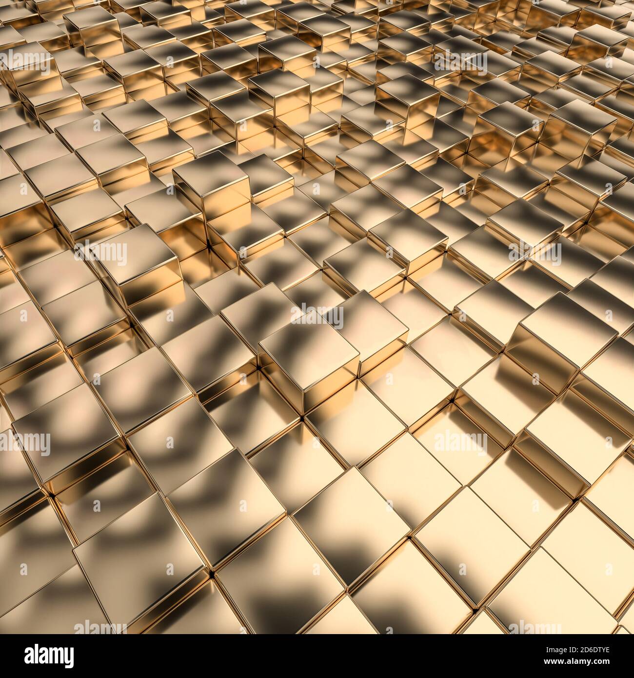 geometric background with gold colored mosaic cubes. 3d render. Stock Photo