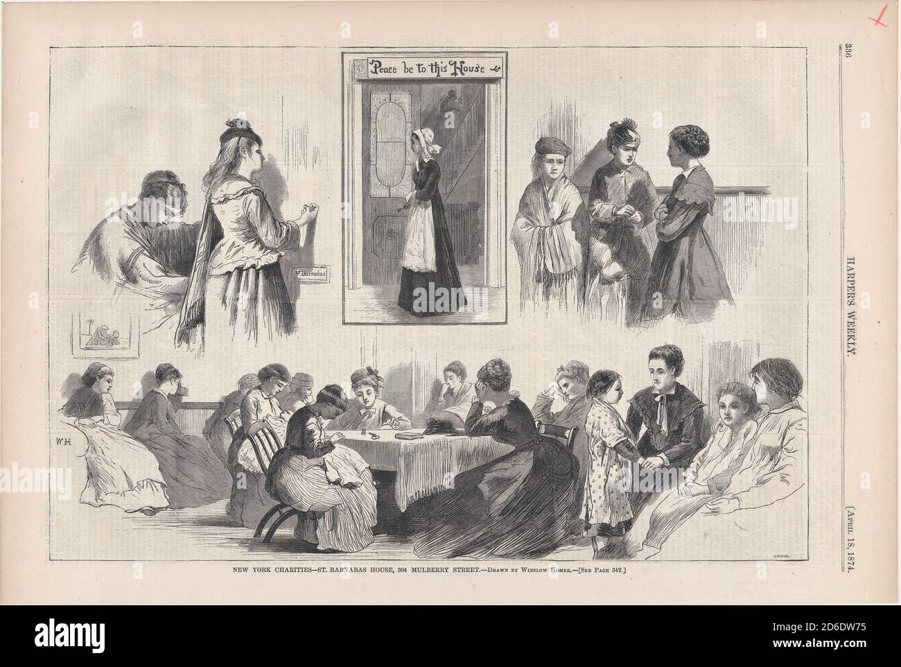 New York Charities - St. Barnabas House, 304 Mulberry Street (Harper's Weekly, Vol. XVIII), April 18, 1874. Stock Photo