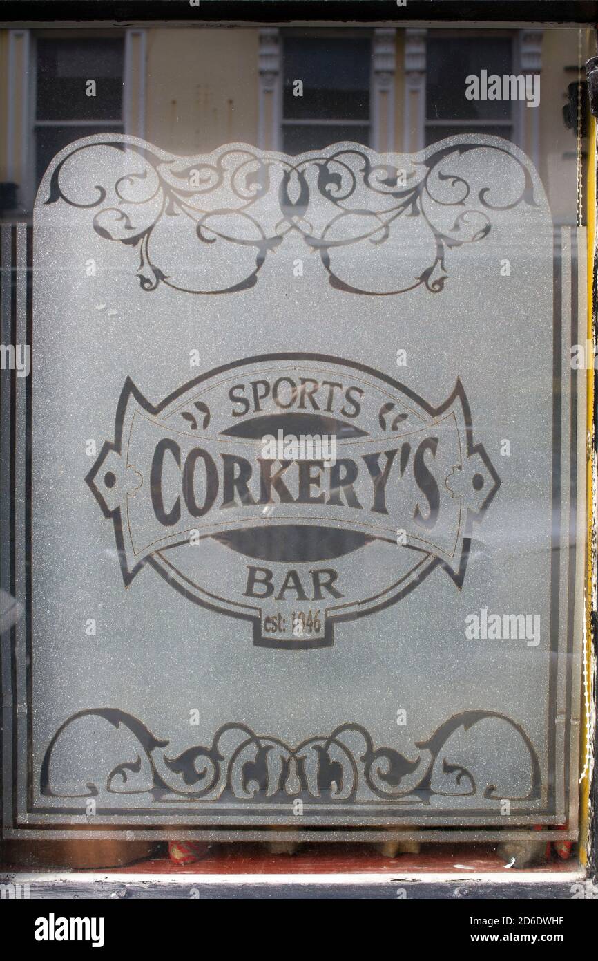 Window of a bar in Kilcar, Ireland Stock Photo
