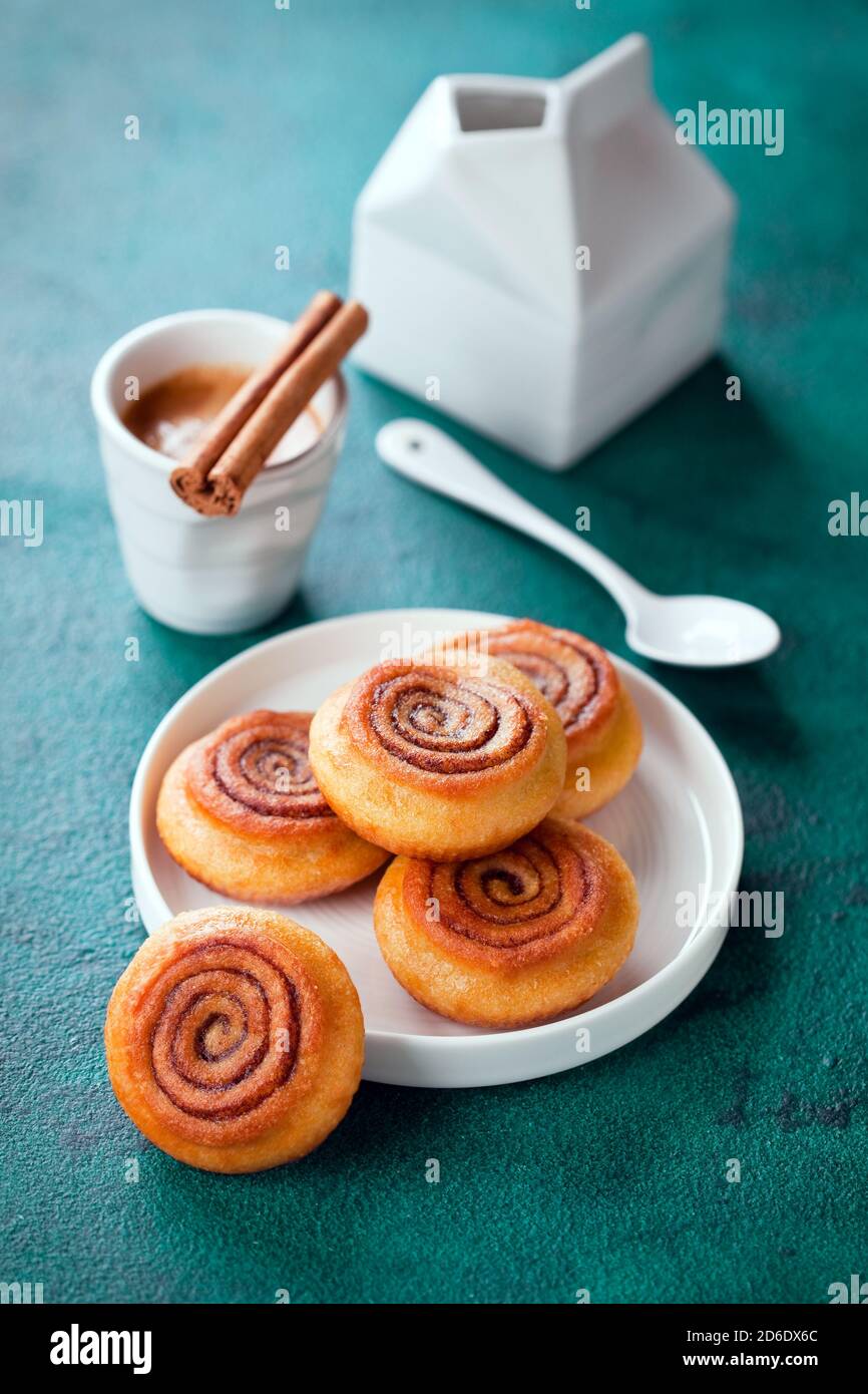 Keto cinnamon rolls from fathead dough, selective focus Stock Photo