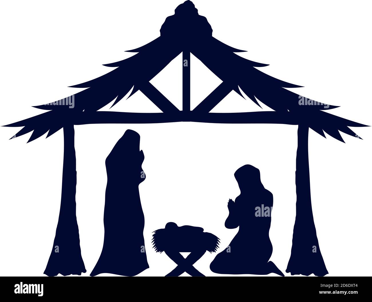 merry christmas mary joseph and baby jesus under hut silhouette vector ...