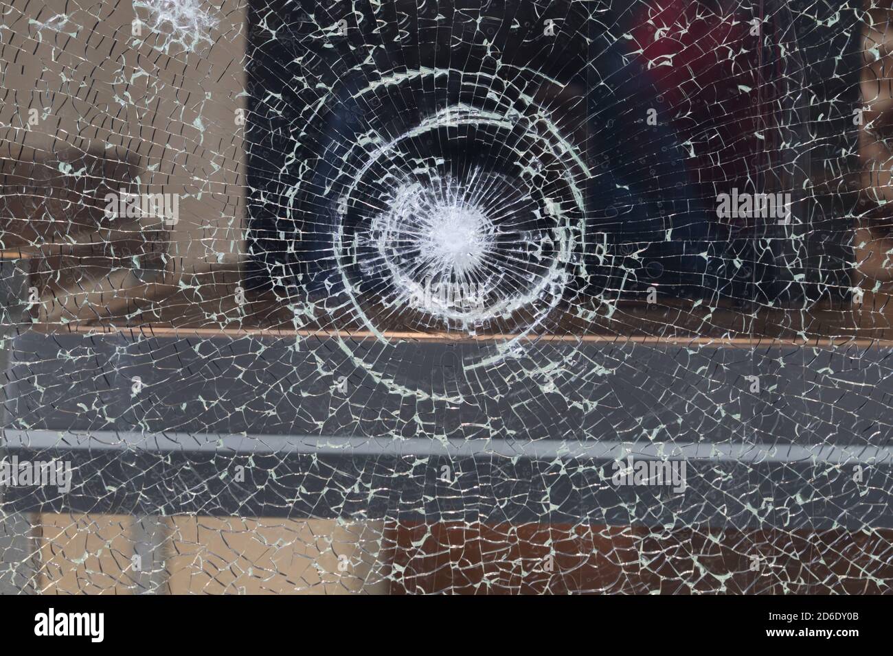 close-up of a smashed shop window of a jeweler Stock Photo