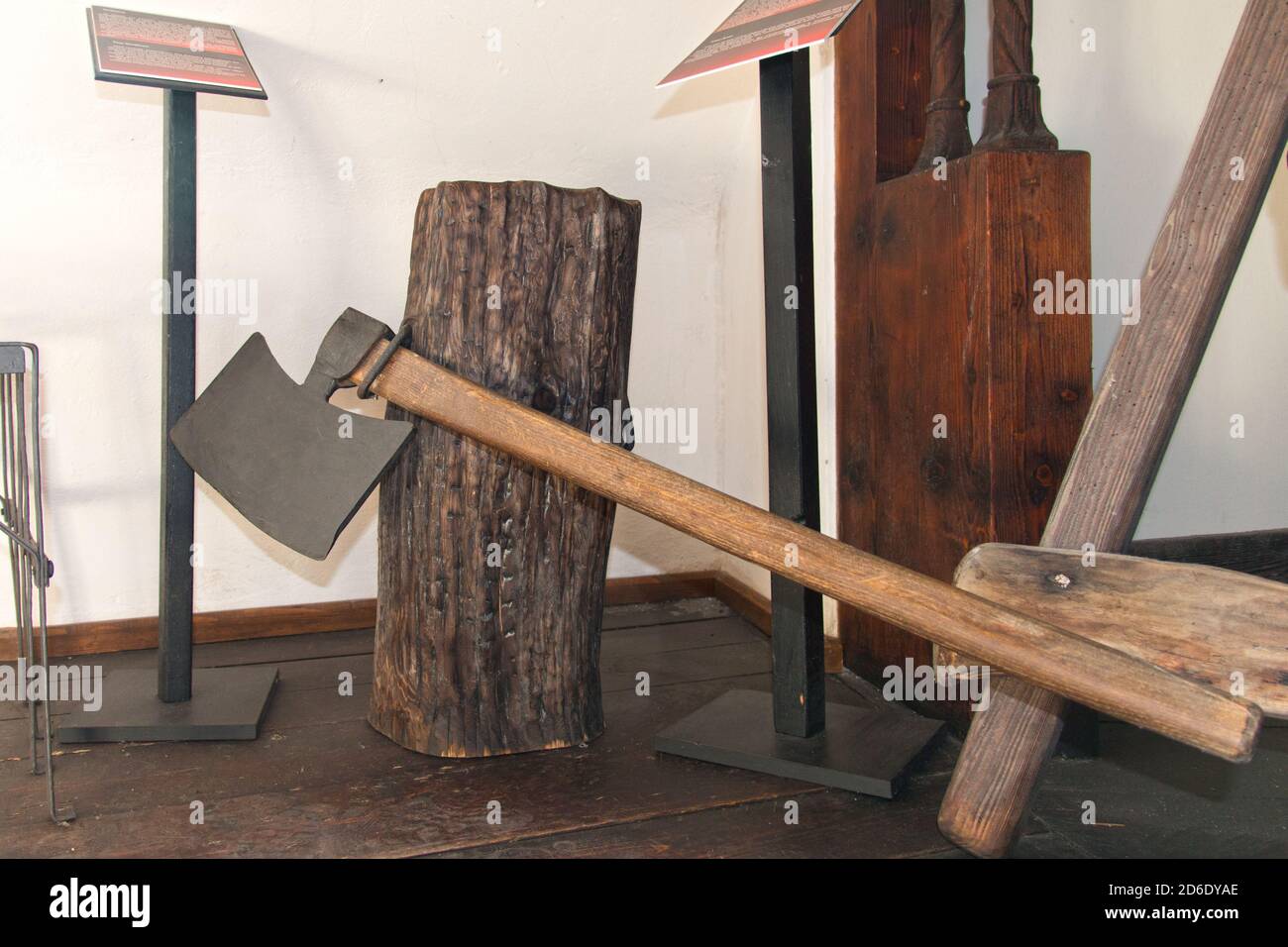 Torture beheading, or decapitation by broadsword, or axe.  Dracula castle. Stock Photo