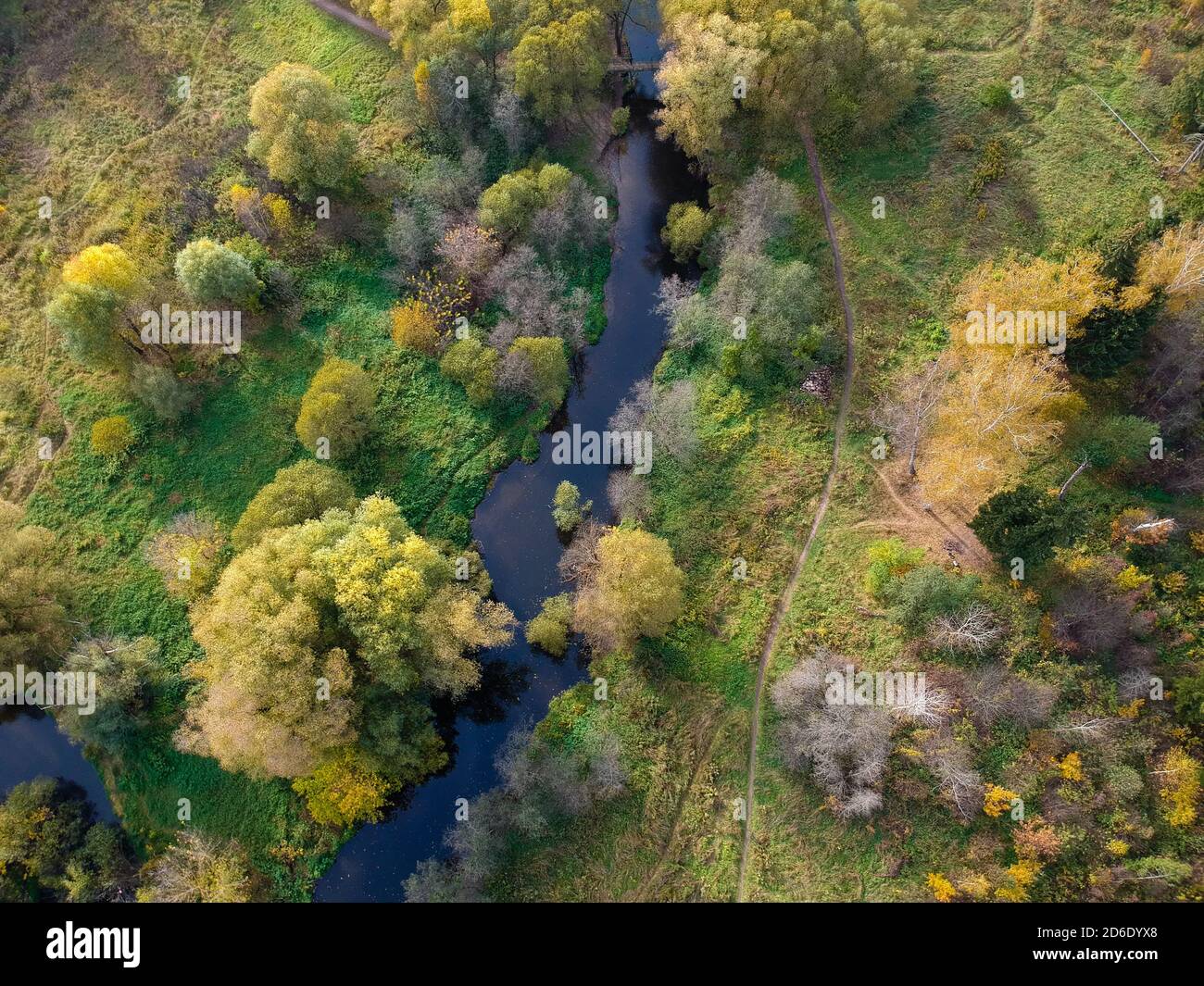 Aerial flying over small bridge hi-res stock photography and images - Alamy