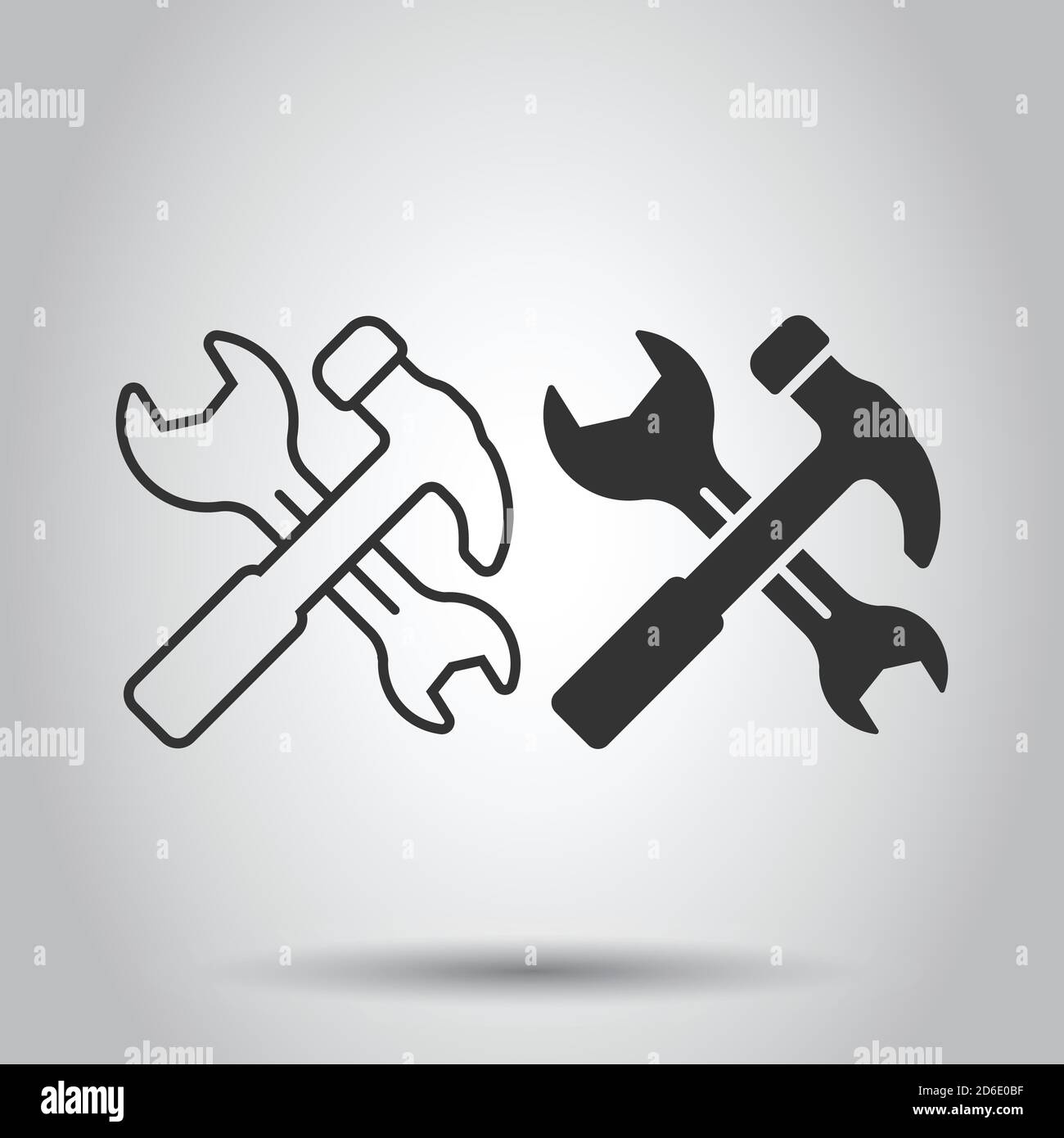 Hammer with wrench icon in flat style. Work instrument vector ...