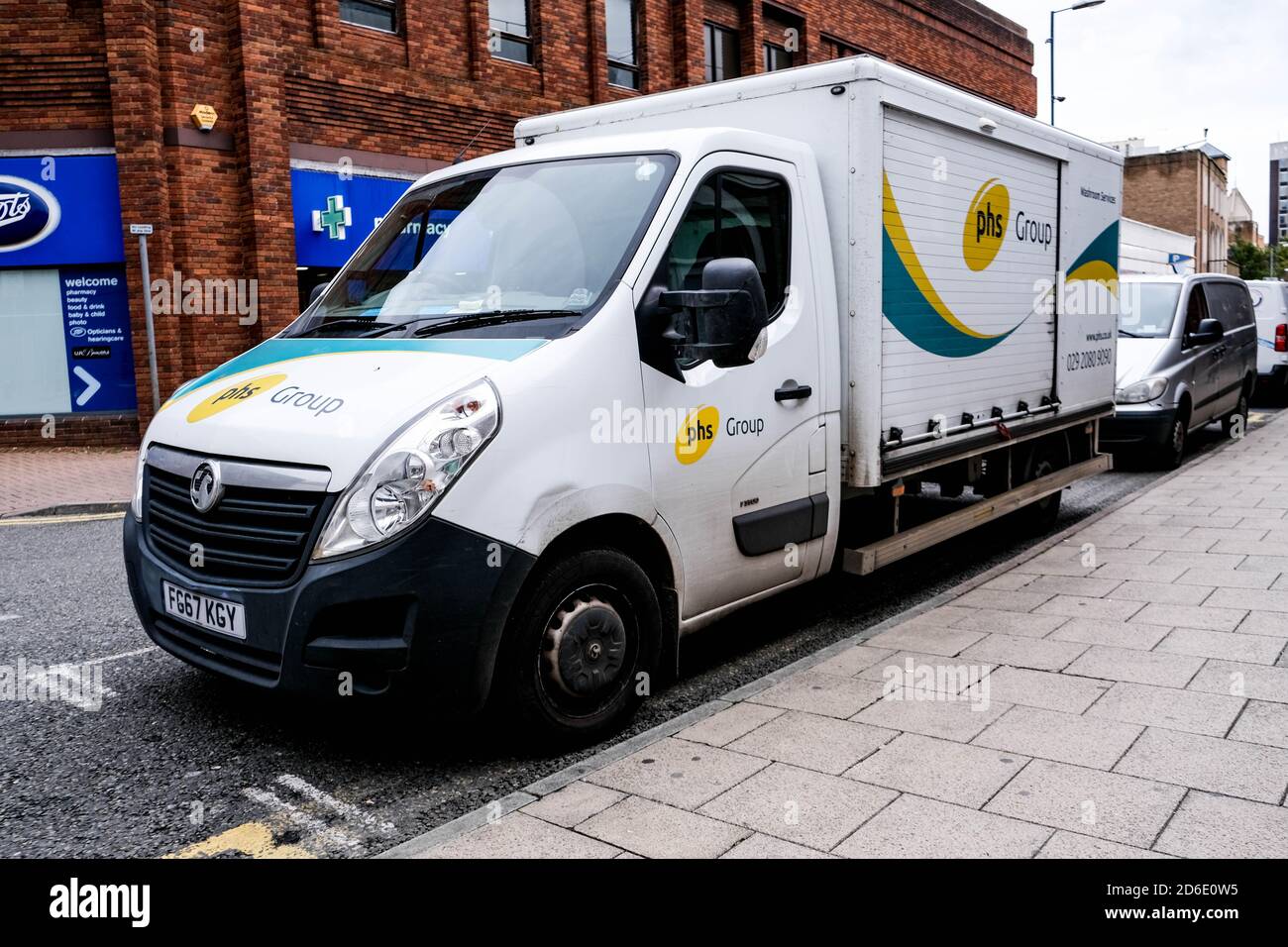 London UK October 2020, PHS Sanitary Consumables Delivery Van Parked Roadside Delivering Sanitary Products Stock Photo