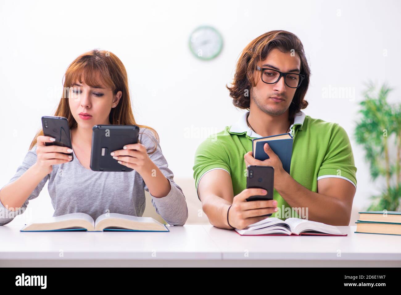 Students in gadget dependency concept Stock Photo