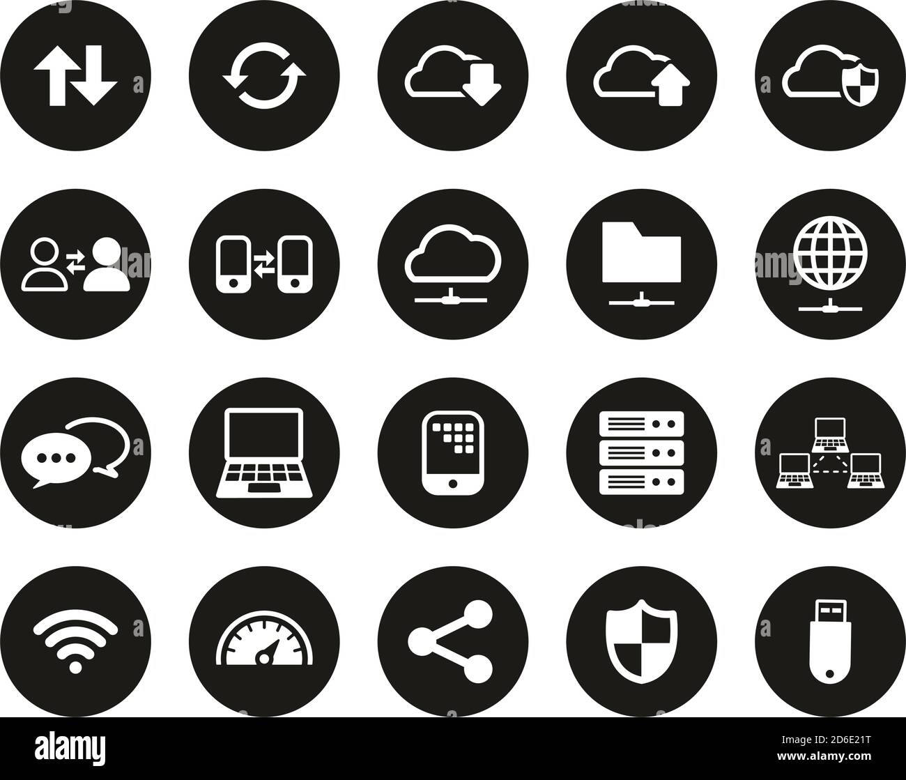 Data Transfer Icons White On Black Flat Design Circle Set Big Stock