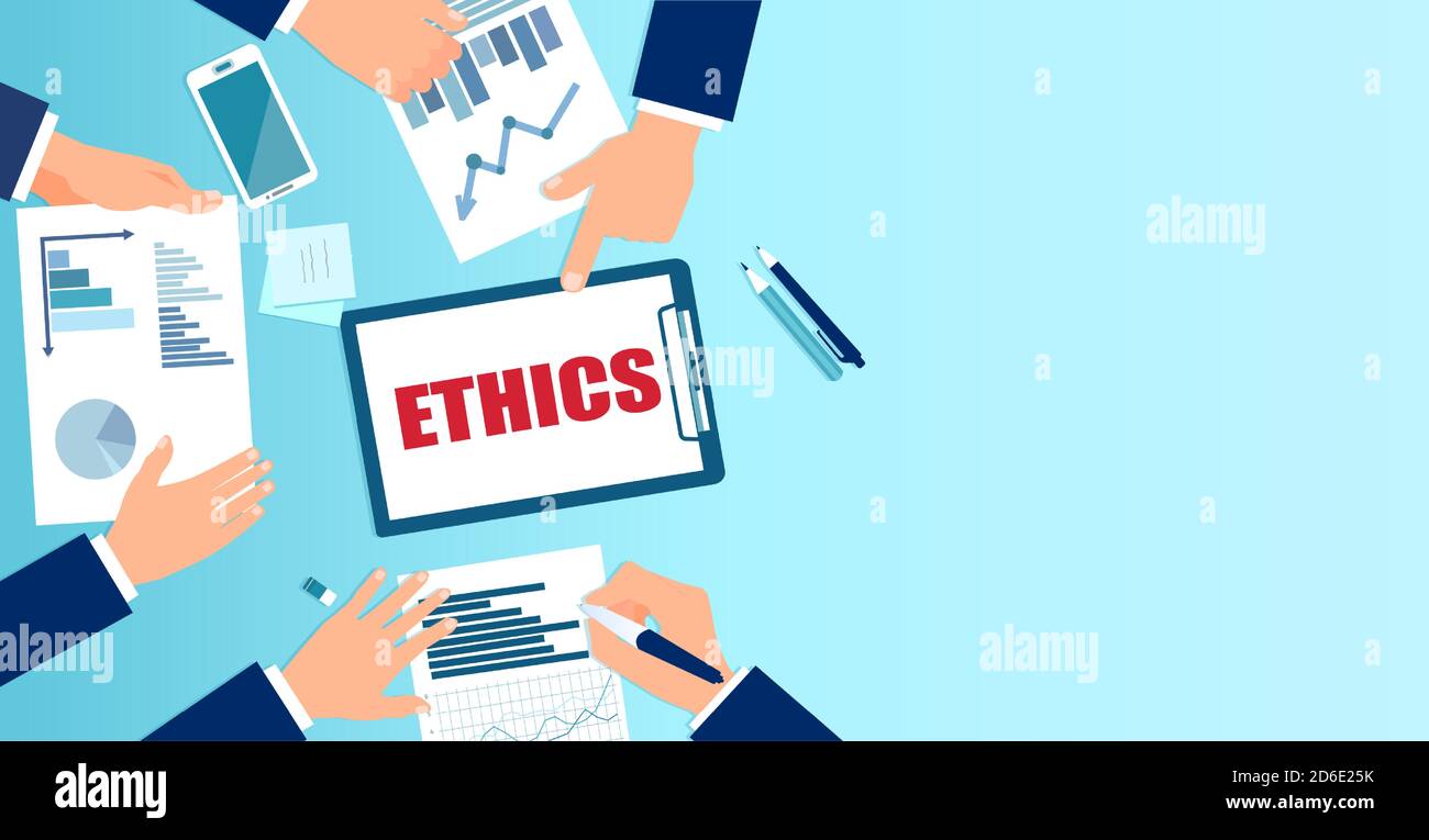 Vector of business people ethics committee reviewing financial reports Stock Vector