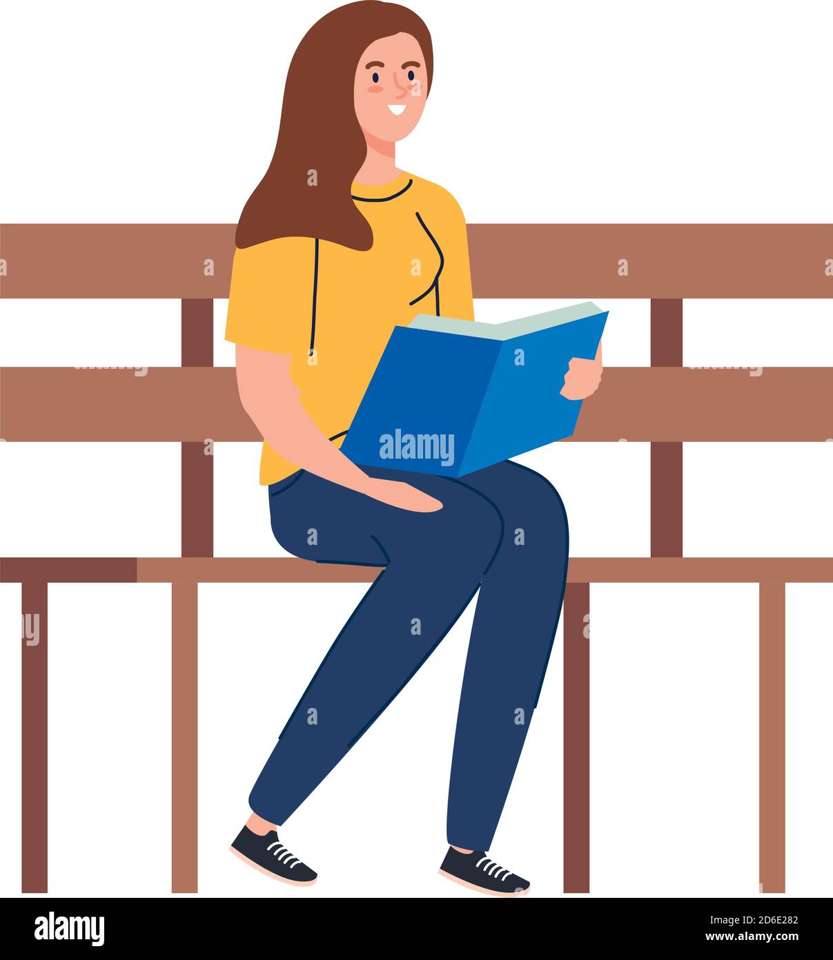 woman sitting on bench reading a book vector design Stock Vector Image ...