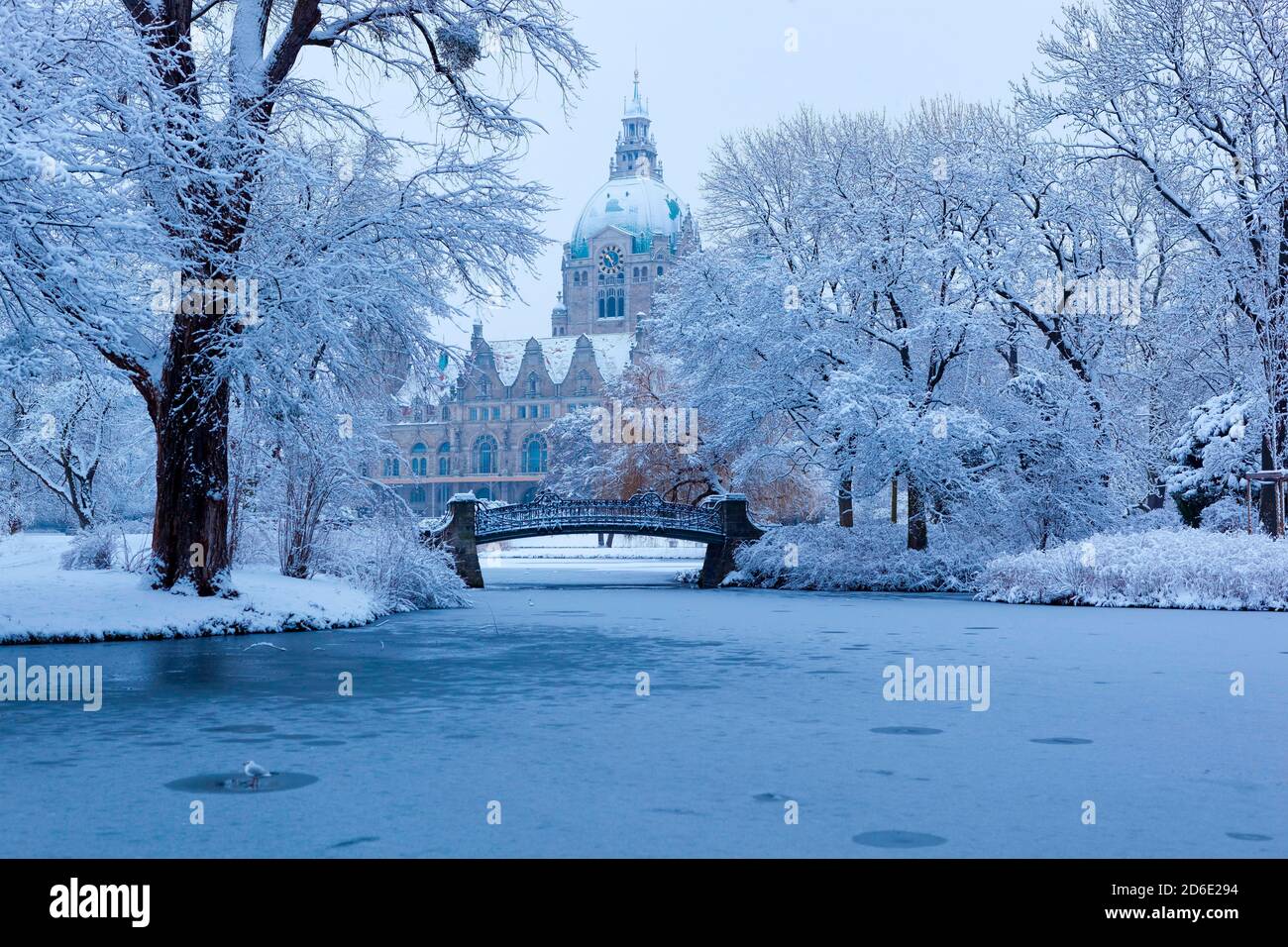 New Town Hall in winter, Hanover, Lower Saxony Stock Photo