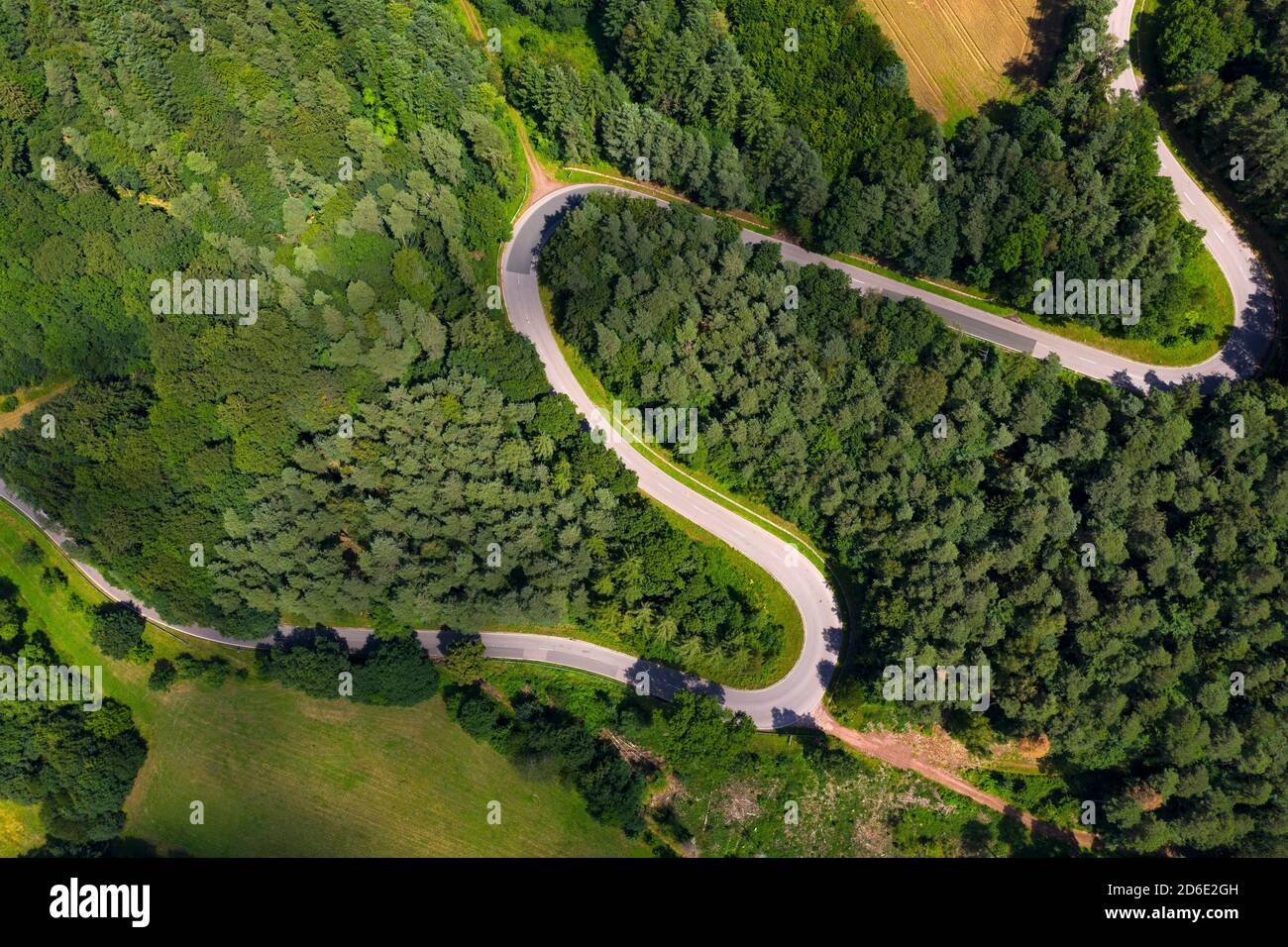 Serpentine road at Trassem, Saargau, Rhineland-Palatinate, Germany Stock Photo