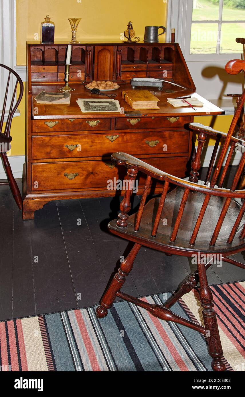 antique desk,chair, medical book, journal, quill pen, letters tied