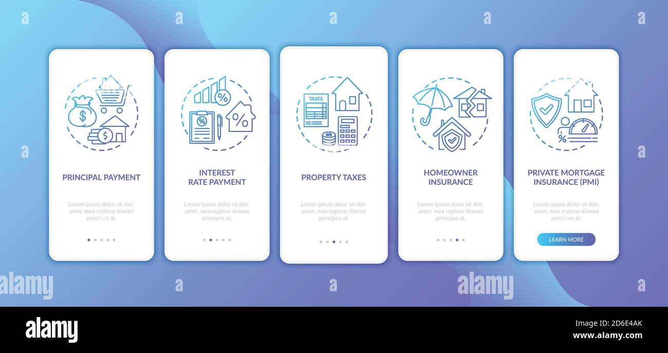 Mortgage payment elements onboarding mobile app page screen with concepts Stock Vector