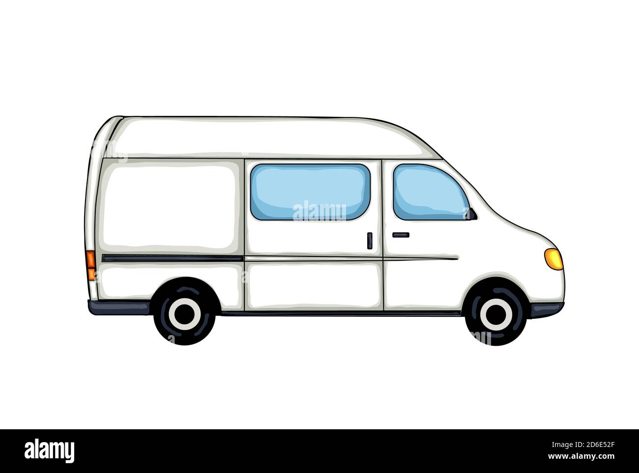 Van with black outline isolated on white background. Illustration Stock  Photo - Alamy
