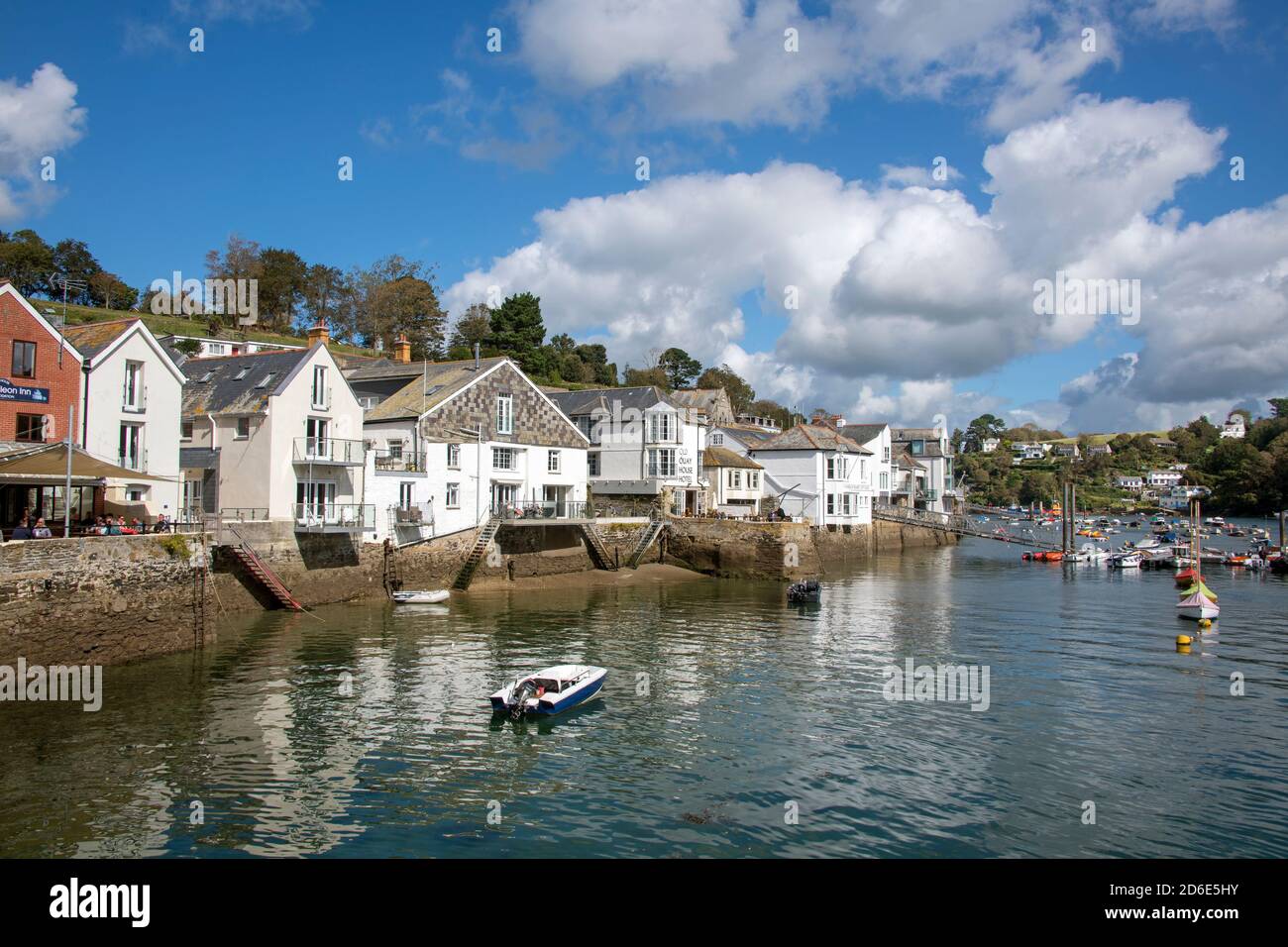 Picturesque view riverside buildings Fowey Cornwall England Stock Photo