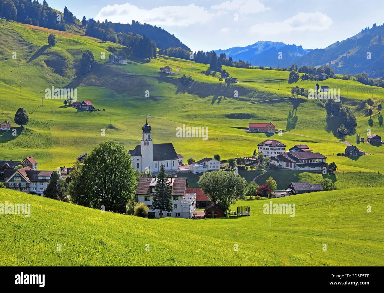 Town overview, Schwende, Appenzell Alps, Appenzeller Land, Canton of Appenzell-Innerrhoden, Switzerland Stock Photo