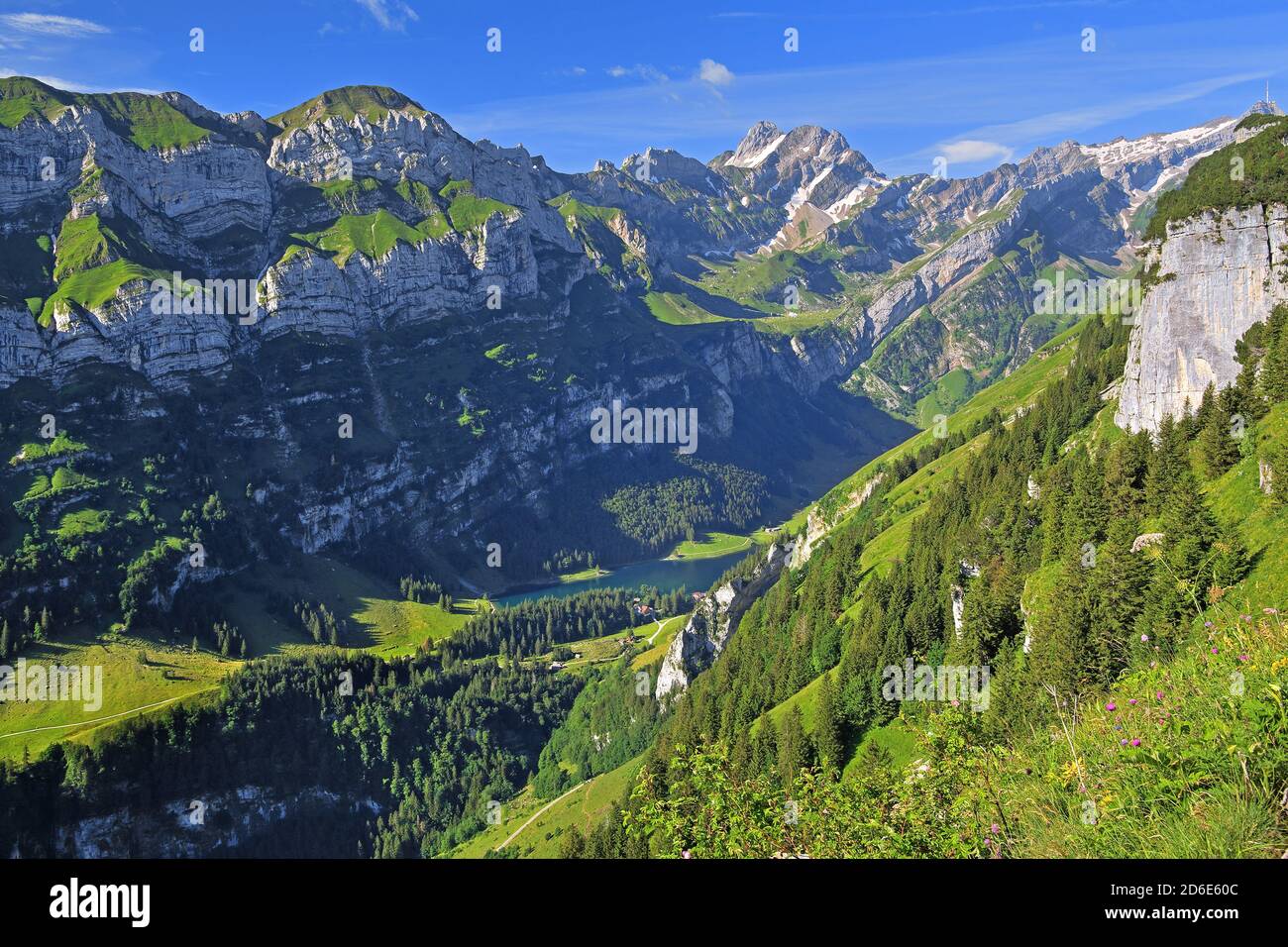 Alpsteingebirge with Seealpsee, Wasserauen, Appenzell Alps, Appenzeller Land, Canton Appenzell-Innerrhoden, Switzerland Stock Photo