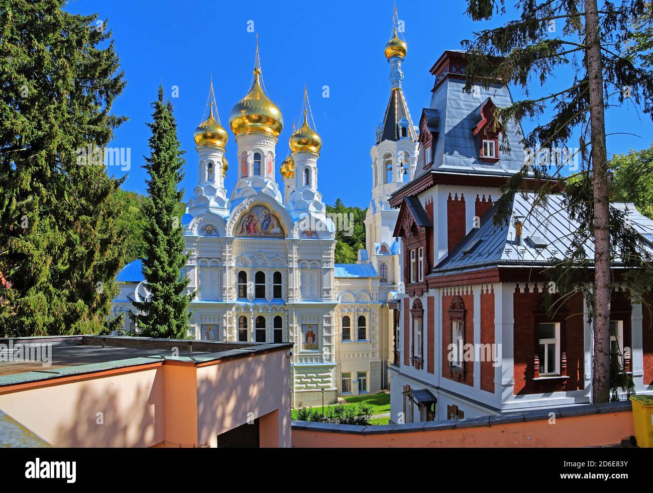 Russian Church, Karlovy Vary, Spa Triangle, Bohemia, Czech Republic Stock Photo