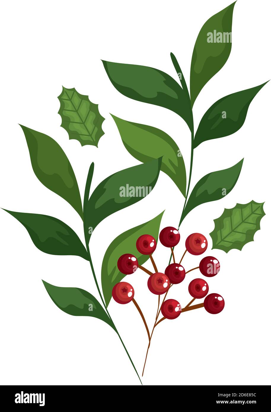 merry christmas berries with leaves vector design Stock Vector Image ...