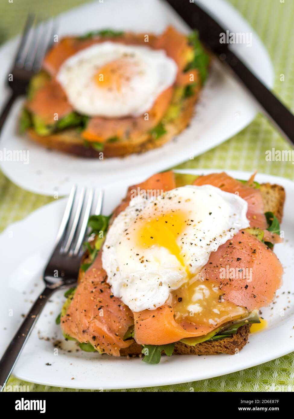 Salmon, avocado and egg sandwich, healthy eating Stock Photo Alamy