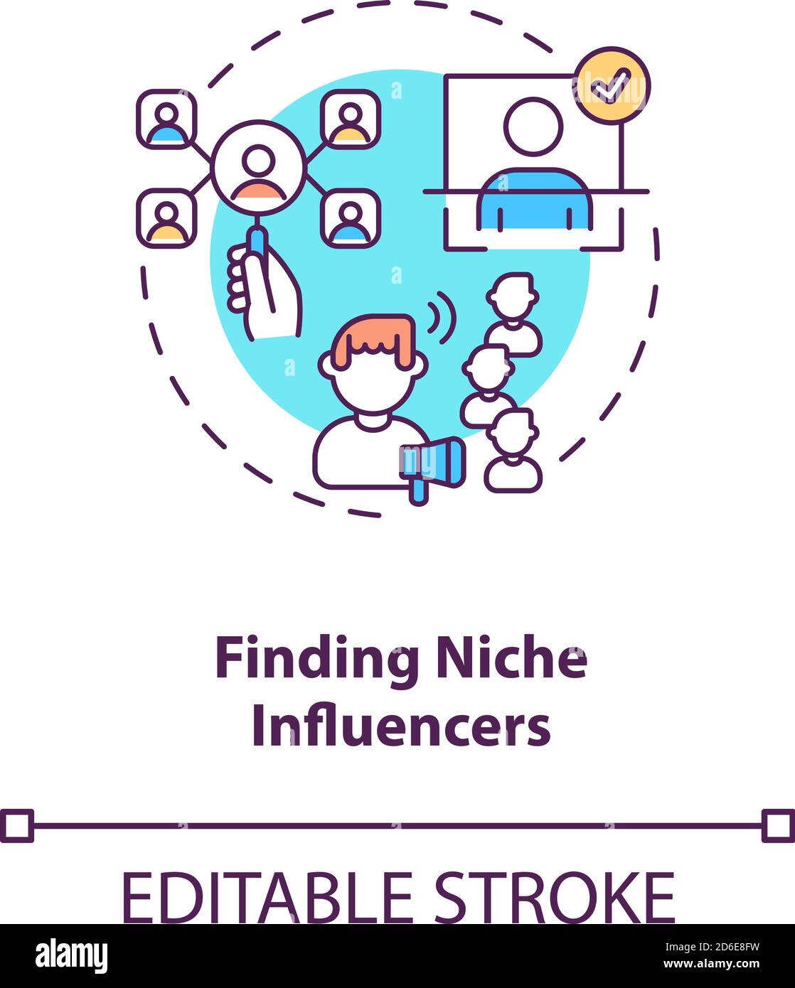 Finding niche influencers concept icon Stock Vector