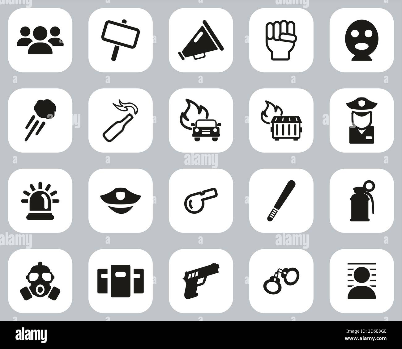 Demonstration Or Protest Icons Black & White Flat Design Set Big Stock ...
