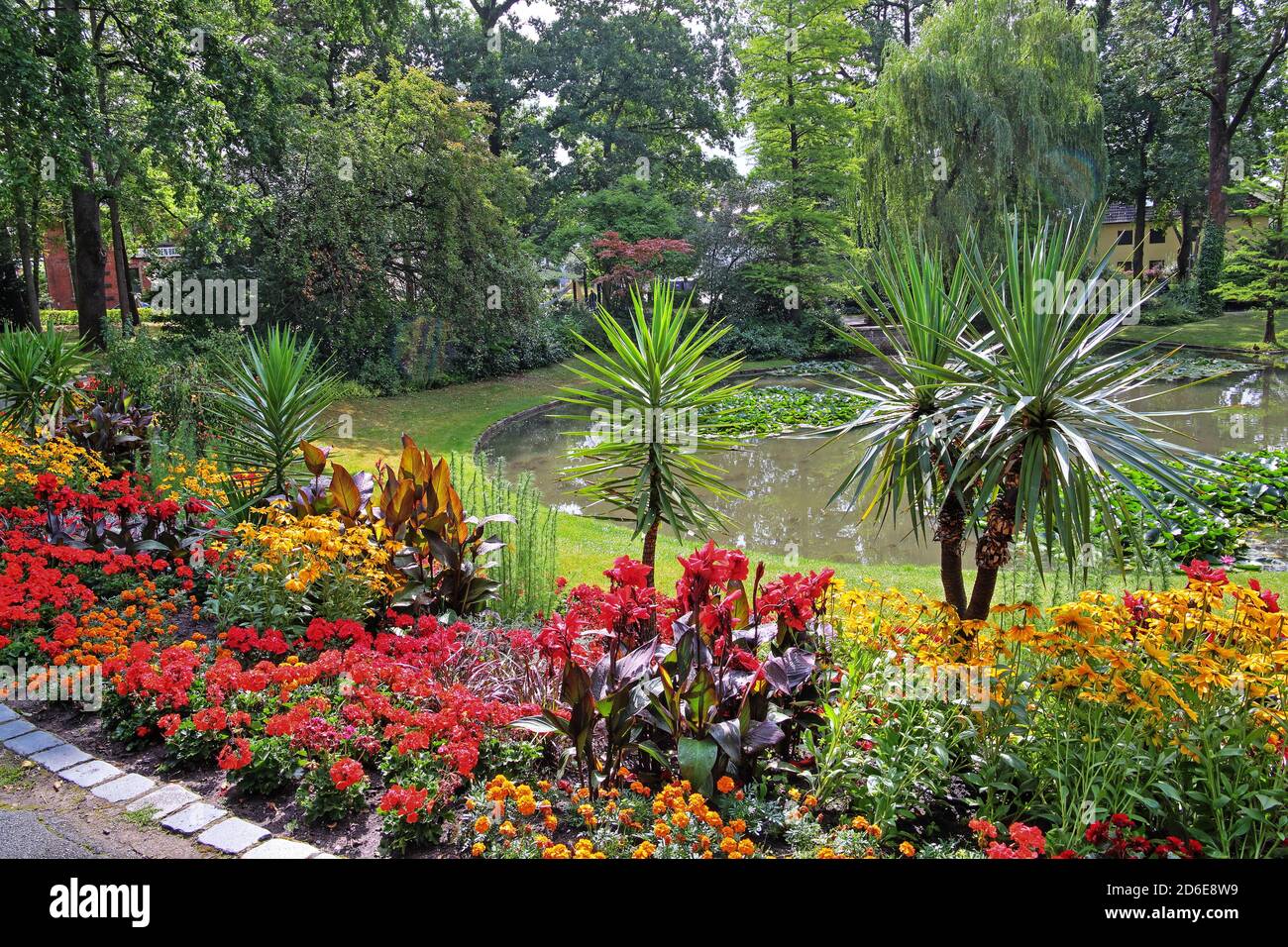 Flower beds in the festival park on the Green Hill, Bayreuth, Upper Franconia, Franconia, Bavaria, Germany Stock Photo