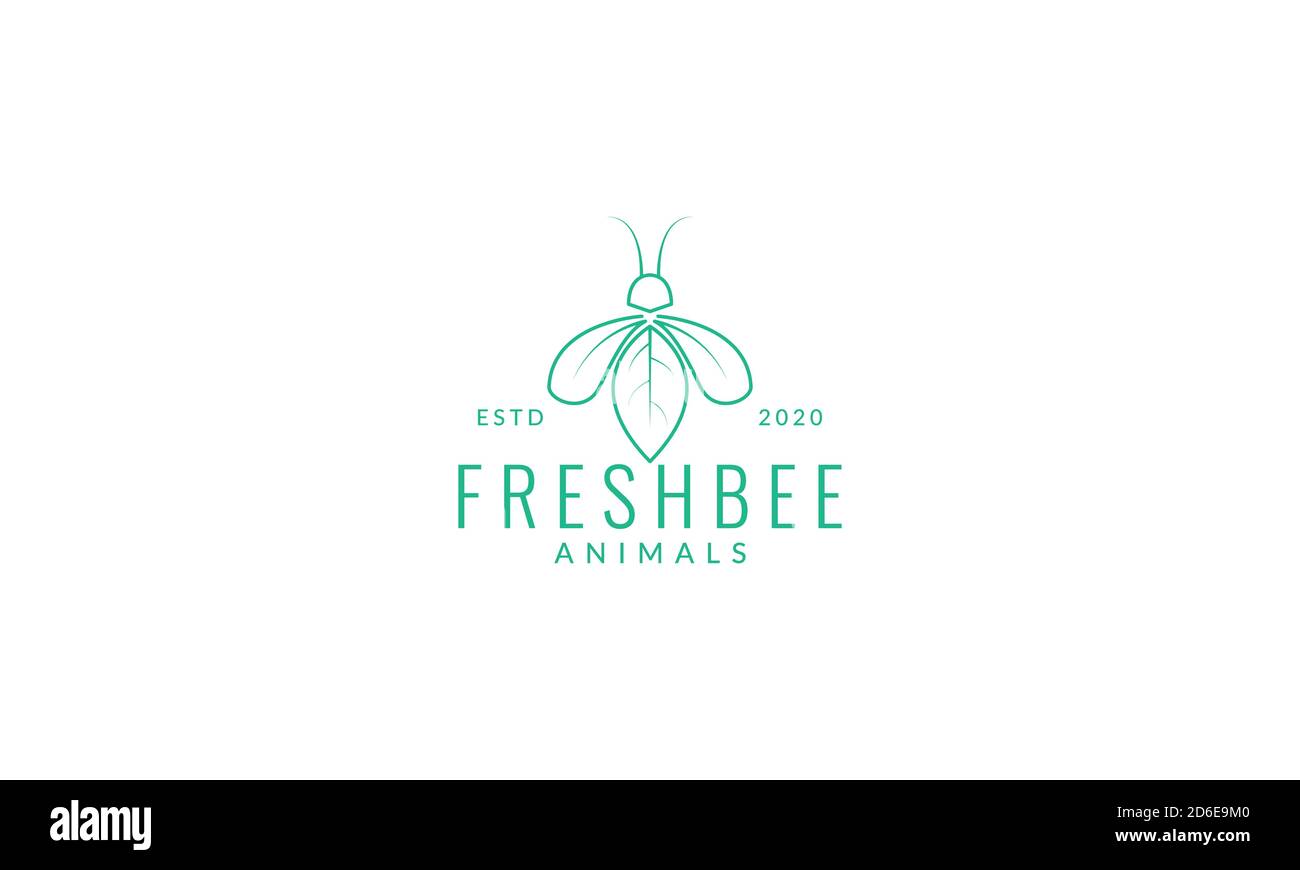 honey bee line with leaf minimalist logo vector illustration design Stock Vector