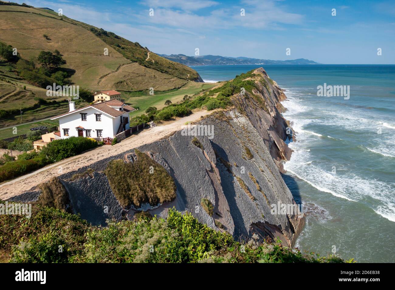 View of basque coast from San Telmo in Zumaia, flysch geological landscape in the Basque Country Stock Photo