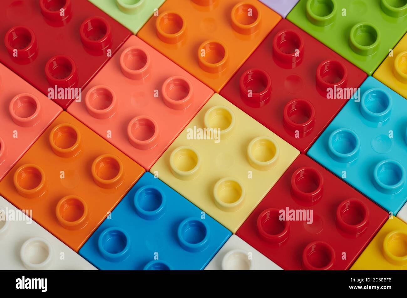 Plastic colorful brick constructor background square shape Stock Photo