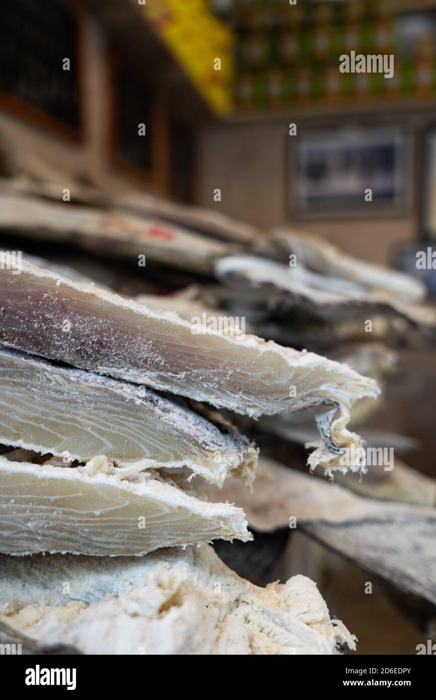 Salted and dried cod being sold at local grocery shop Stock Photo Alamy