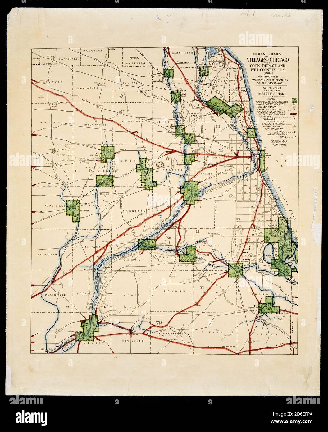 Map of American Indian trails and villages of Chicago, Illinois, and of