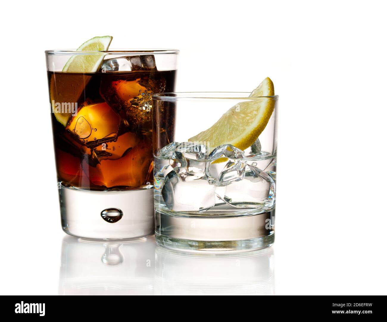 Whiskey cola and vodka lemon on white Stock Photo - Alamy