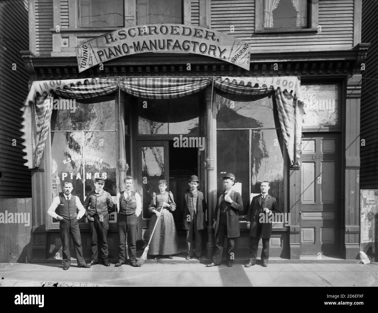 Exterior view of H. Schroeder Piano Manufactory, located at 1800 North Ashland Avenue, Chicago, Illinois, circa 1895. Stock Photo