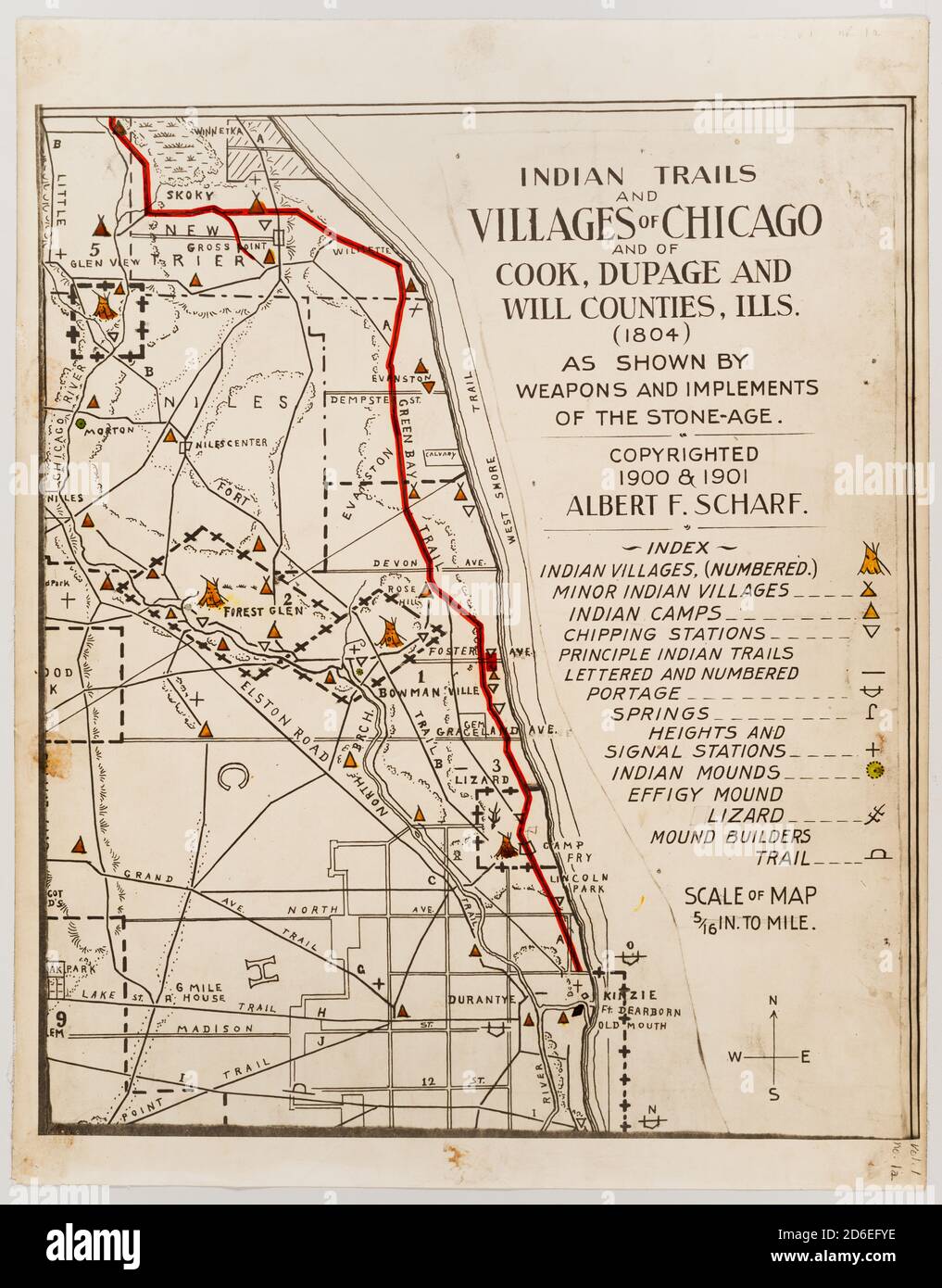 Map Of American Indian Trails And Villages Of Chicago Illinois And Cook Dupage And Will 0233