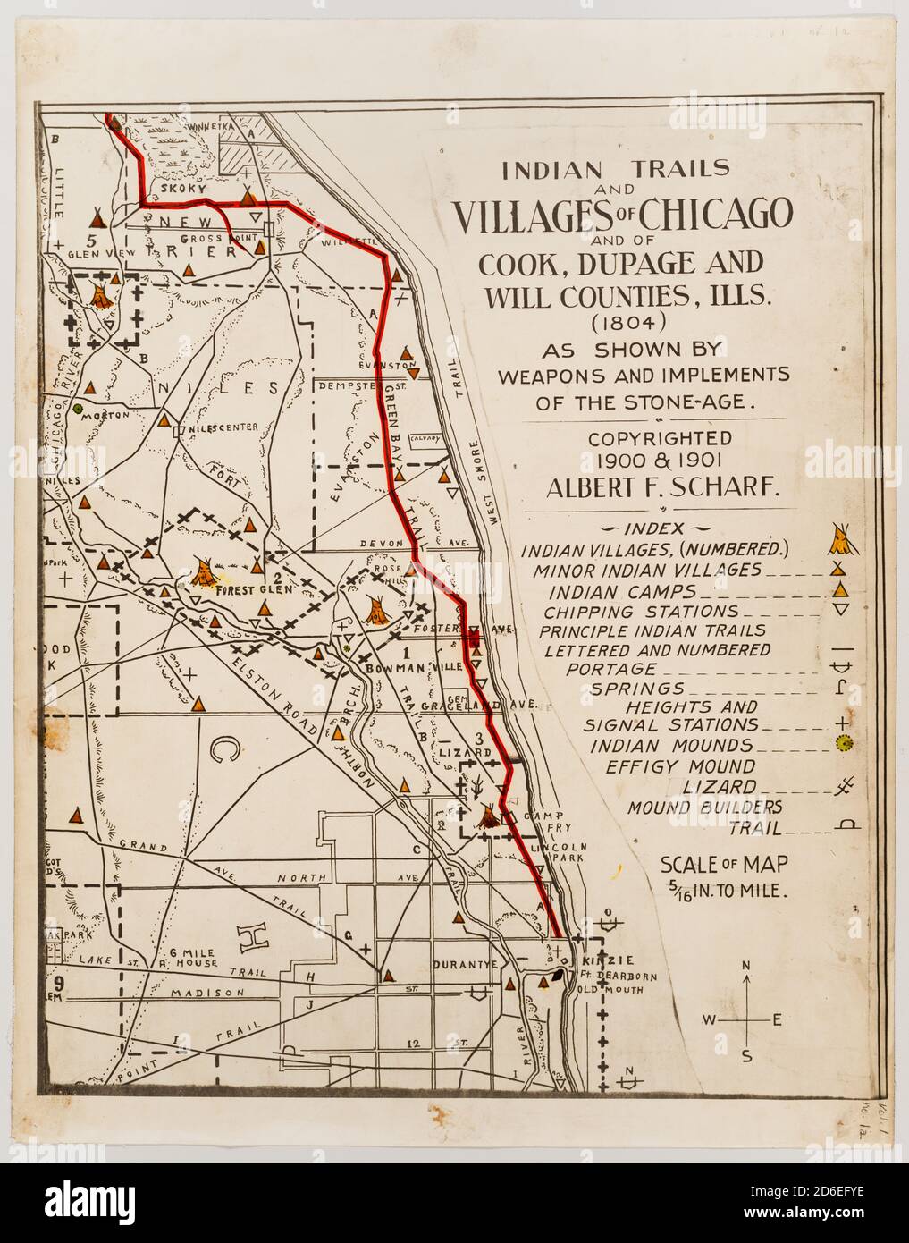 Map of American Indian trails and villages of Chicago, Illinois, and ...