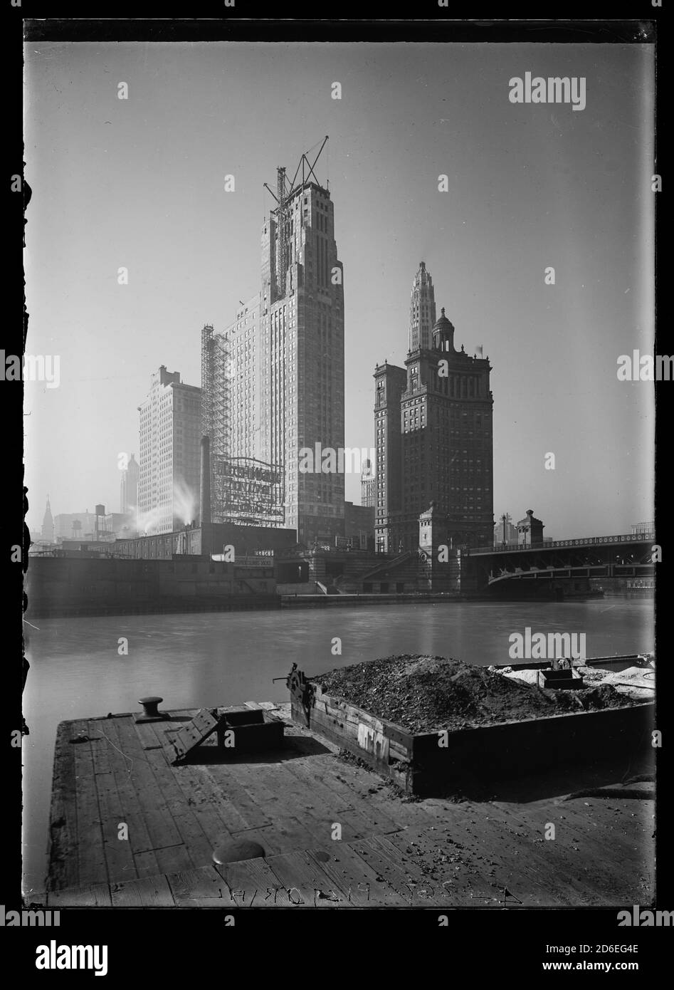 Elevation from the northeast of 333 North Michigan Avenue during construction, architect Holabird and Root, Chicago, Illinois, circa 1928. Stock Photo