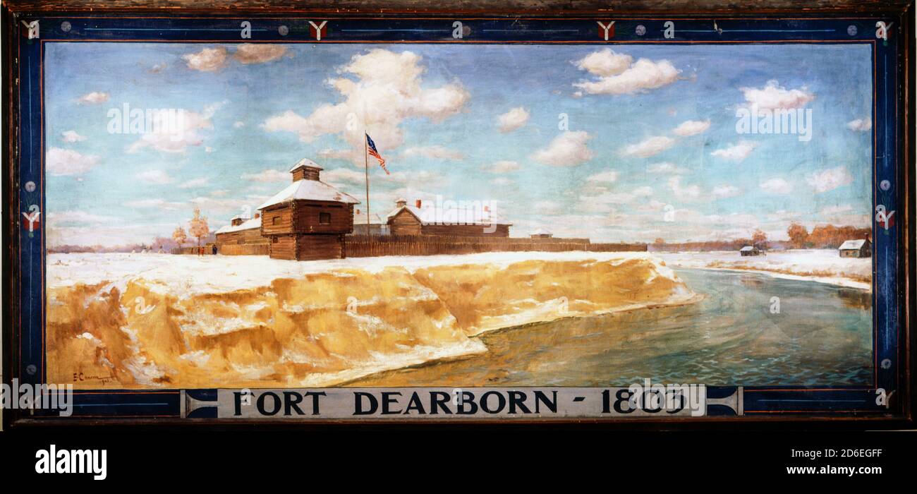 Oil painting depicting Fort Dearborn in 1803 Stock Photo Alamy