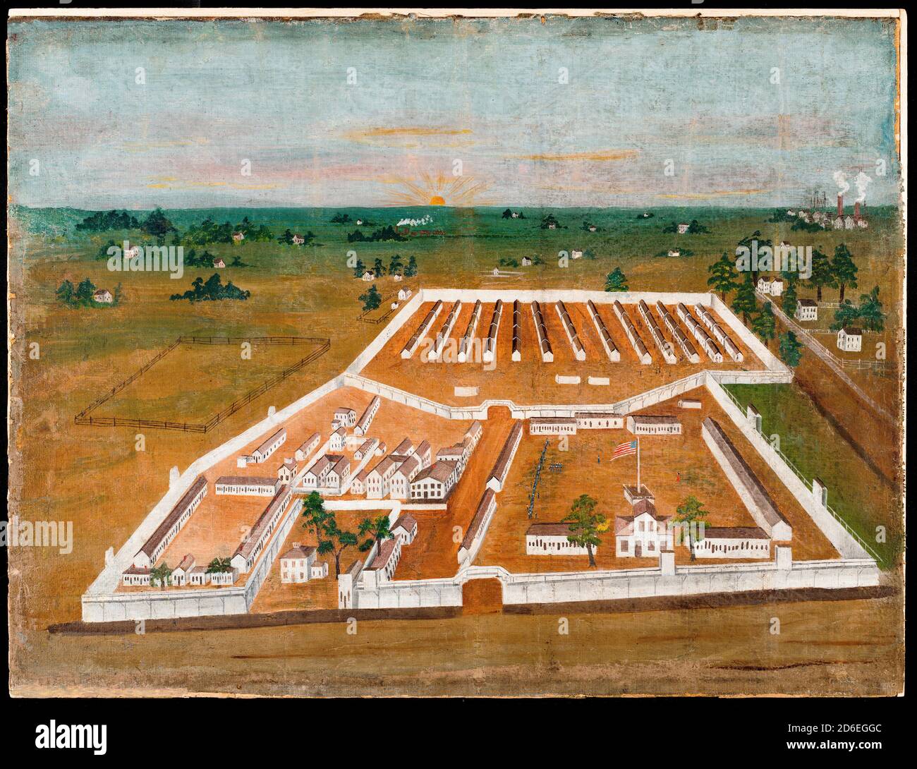 Oil painting titled Camp Douglas by Albert E. Meyers, Chicago, Illinois
