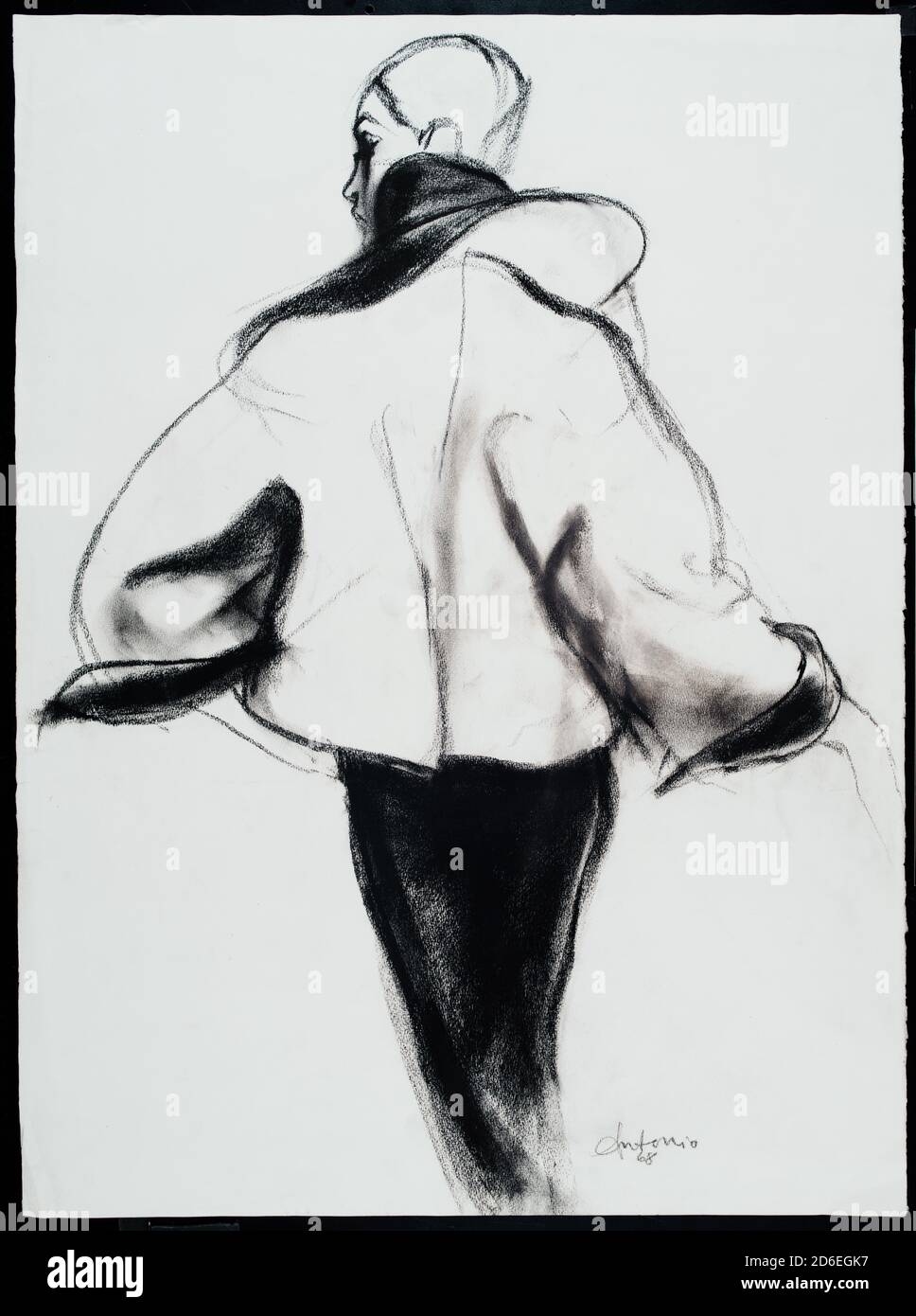 Costume design drawing of dolman sleeve topper with roll collar