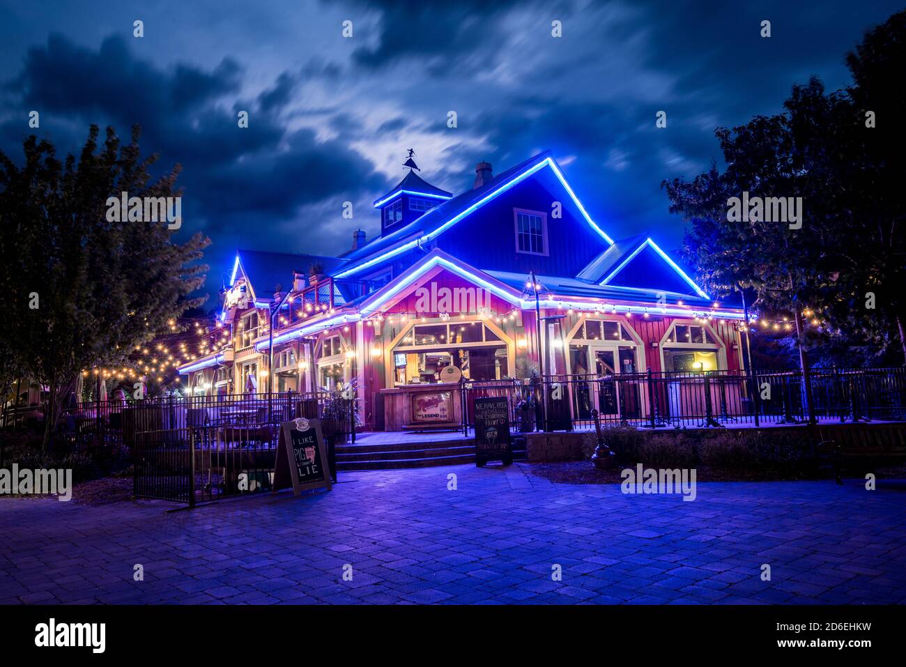 Night Scene Of Rusty Restaubrant Blue Mountain Village Stock Photo Alamy